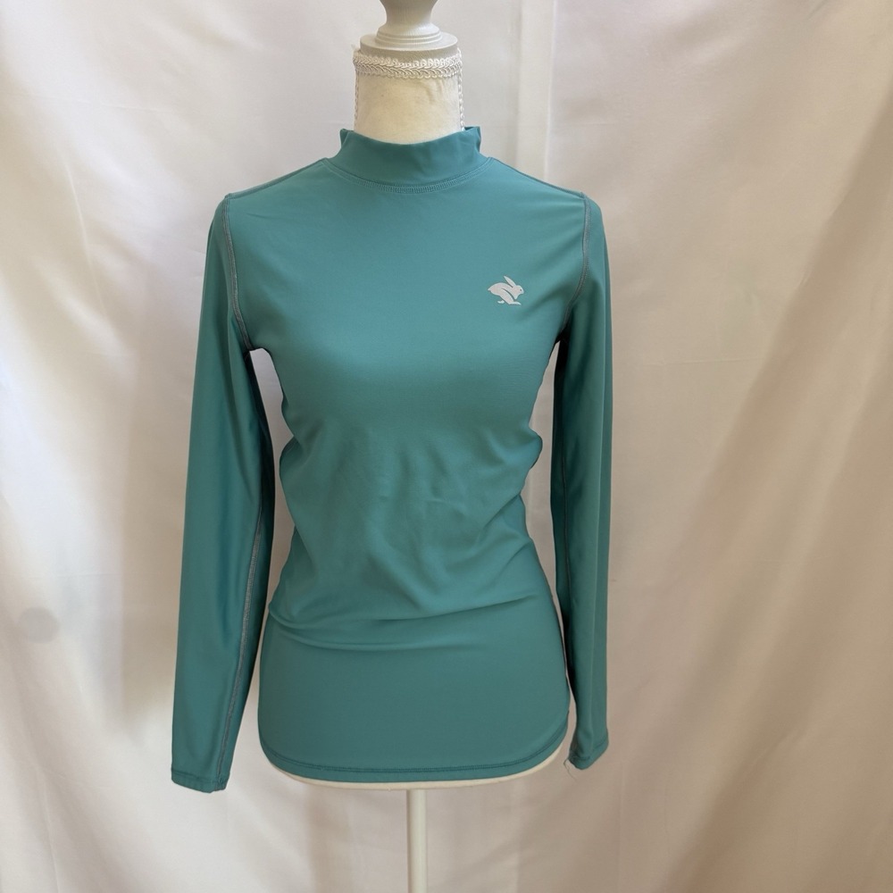 Rabbit Running Shirt Womens S Teal Pullover Mock Neck Sweater Active Hiking